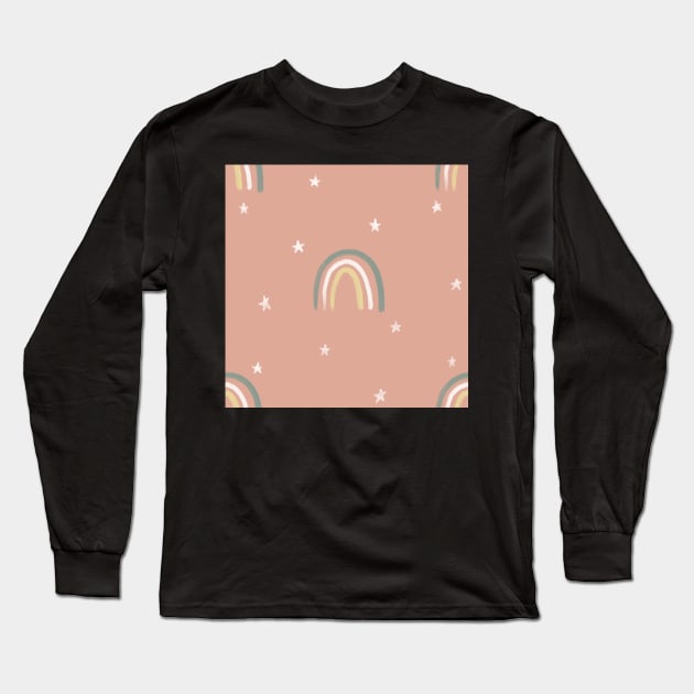 Rainbows and Stars Pink Long Sleeve T-Shirt by Vaeya